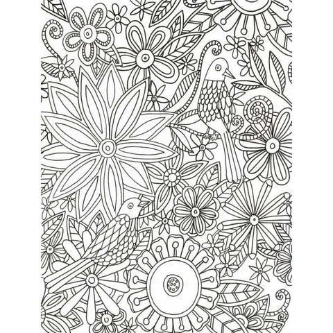 Floral Birds Black Modern Wood Framed Art Print with Double Matting by Varacek, Pam
