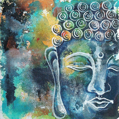 Buddha Series 1 White Modern Wood Framed Art Print with Double Matting by Varacek, Pam