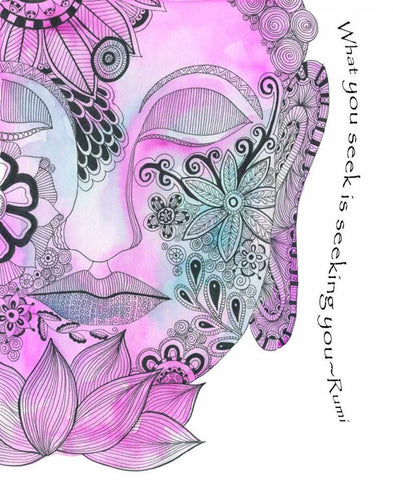 Blue Buddha What You Seek Black Ornate Wood Framed Art Print with Double Matting by Varacek, Pam