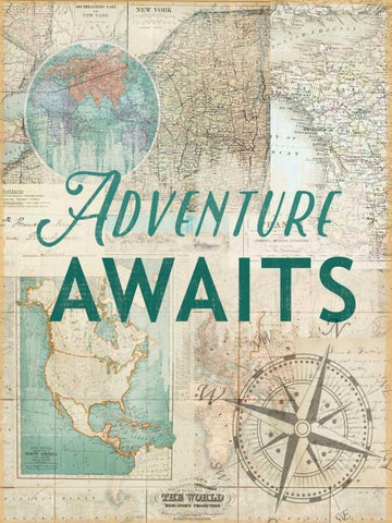 Adventure awaits Black Ornate Wood Framed Art Print with Double Matting by Lula Bijoux and Company
