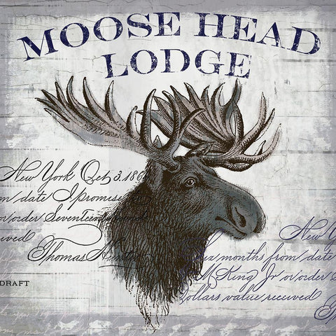 Moose Head Lodge Gold Ornate Wood Framed Art Print with Double Matting by Lula Bijoux and Company