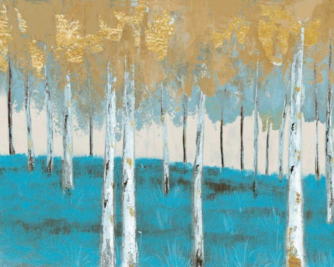 Golden Birch Ocean Black Ornate Wood Framed Art Print with Double Matting by Sunny