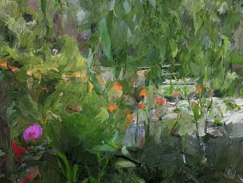 Monets Pond At Giverny Black Ornate Wood Framed Art Print with Double Matting by Butcher, Sarah