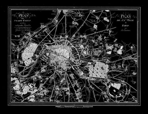 Paris Map 2 BW White Modern Wood Framed Art Print with Double Matting by Carlson, Tina