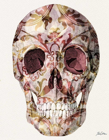 Skull And Rose Petals White Modern Wood Framed Art Print with Double Matting by Carlson, Tina