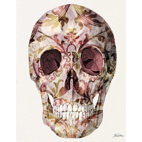 Skull And Rose Petals Gold Ornate Wood Framed Art Print with Double Matting by Carlson, Tina