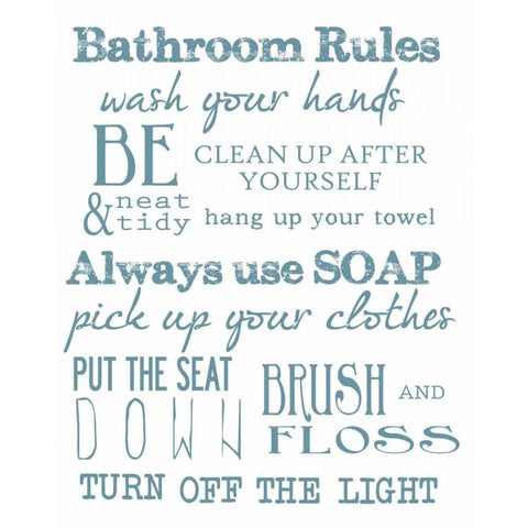 BATHROOM RULES WHITE White Modern Wood Framed Art Print by Greene, Taylor