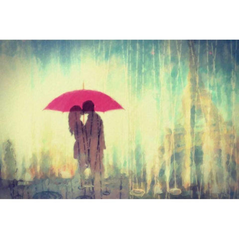 Paris In The Rain Gold Ornate Wood Framed Art Print with Double Matting by Greene, Taylor