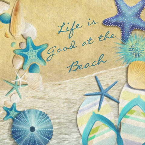 Life Is Good At The Beach Black Ornate Wood Framed Art Print with Double Matting by Greene, Taylor
