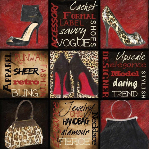 Fashion 9 Patch Black Modern Wood Framed Art Print by Greene, Taylor