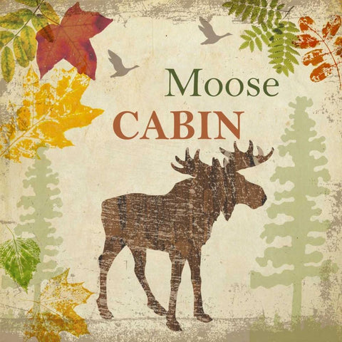 MOOSE CABIN White Modern Wood Framed Art Print with Double Matting by Greene, Taylor