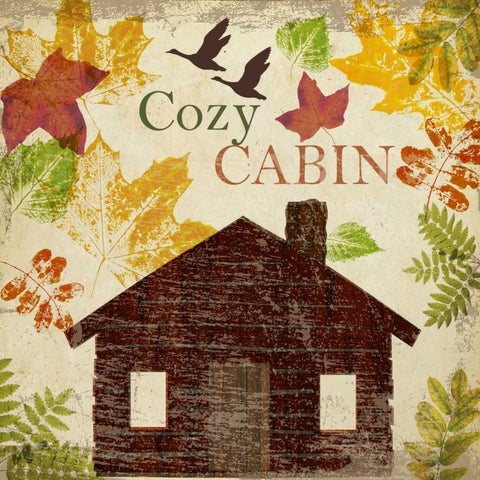 COZY CABIN White Modern Wood Framed Art Print with Double Matting by Greene, Taylor