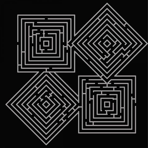 QUAD LABYRINTH ON BLACK White Modern Wood Framed Art Print with Double Matting by Greene, Taylor