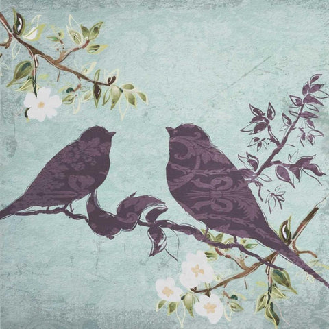Floral Bird Triptych White Modern Wood Framed Art Print with Double Matting by Greene, Taylor