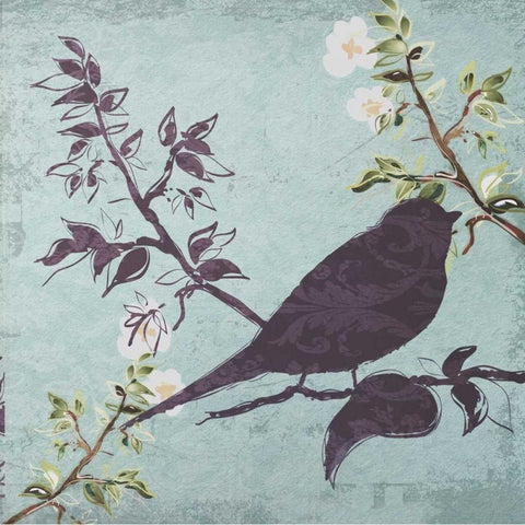 Floral Bird Triptych White Modern Wood Framed Art Print with Double Matting by Greene, Taylor