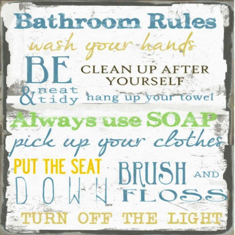 BATHROOM RULES White Modern Wood Framed Art Print with Double Matting by Greene, Taylor