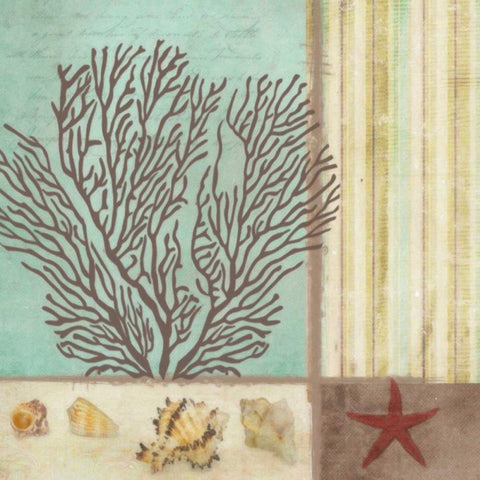 CORAL DECOUPAGE II White Modern Wood Framed Art Print with Double Matting by Greene, Taylor