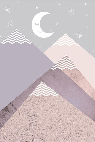 Scandi Nursery Mountains Black Ornate Wood Framed Art Print with Double Matting by Urban Epiphany