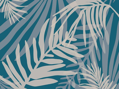 Teal and Beige Glam Leaves 3 Black Ornate Wood Framed Art Print with Double Matting by Urban Epiphany