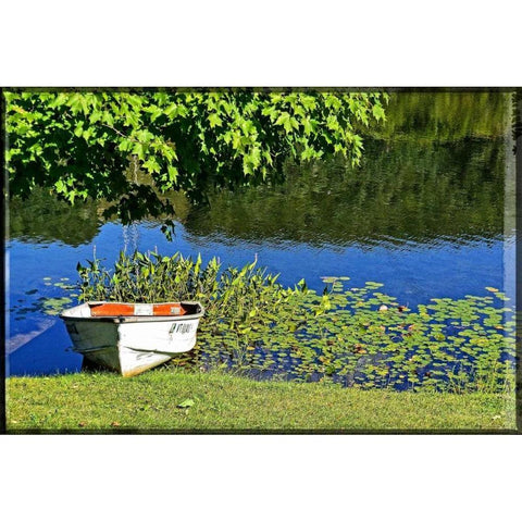 Country Pond Row Boat Gold Ornate Wood Framed Art Print with Double Matting by Foschino, Suzanne