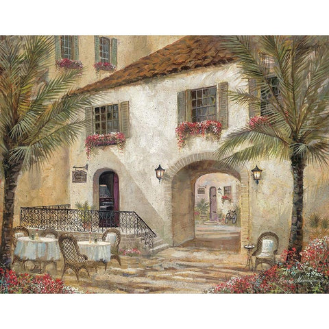 Gentle Palms And Wine Gold Ornate Wood Framed Art Print with Double Matting by Manning, Ruane