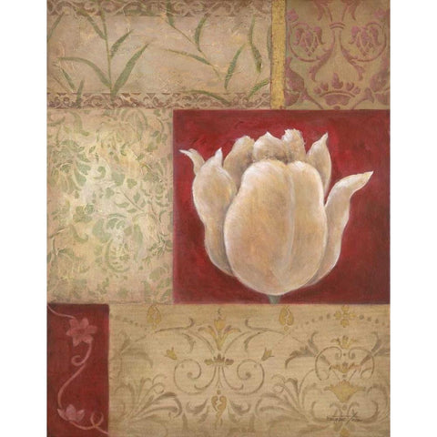 Patchwork Tulip White Modern Wood Framed Art Print by Tava Studios