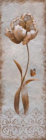 Tulip and Butterfly II White Modern Wood Framed Art Print with Double Matting by Nan