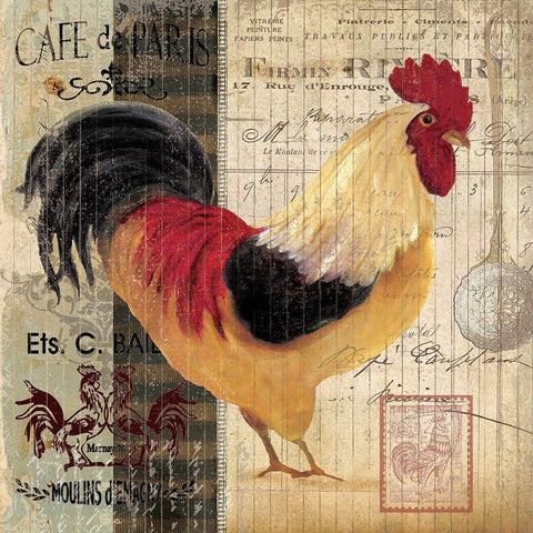 Cockerel I Black Ornate Wood Framed Art Print with Double Matting by Robinson, Carol