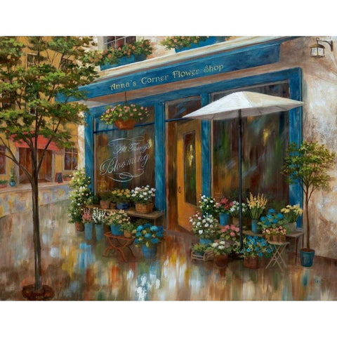 Annas Corner Flower Shop Gold Ornate Wood Framed Art Print with Double Matting by Nan
