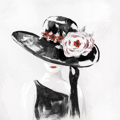 Red on Black II Black Modern Wood Framed Art Print by Nan