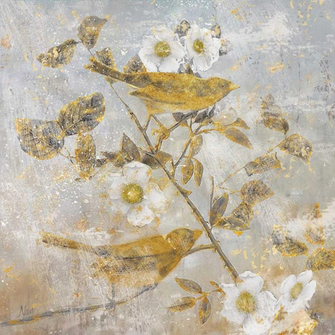 Aviary Garden I Gold Ornate Wood Framed Art Print with Double Matting by Nan