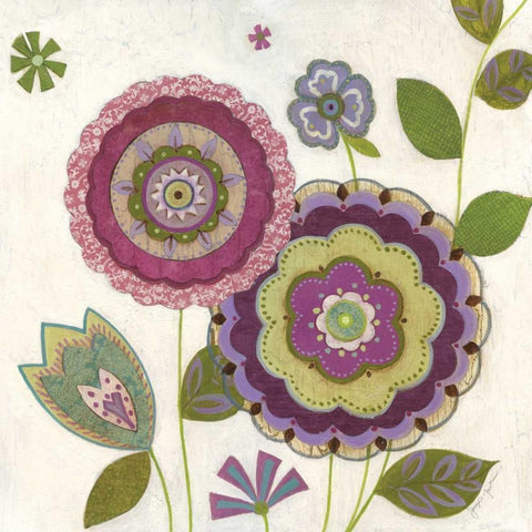 Posie I White Modern Wood Framed Art Print with Double Matting by Tava Studios
