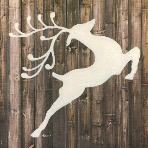 Reindeer White Modern Wood Framed Art Print with Double Matting by Tava Studios