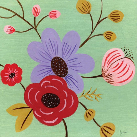 Vintage Flowers White Modern Wood Framed Art Print with Double Matting by Tava Studios