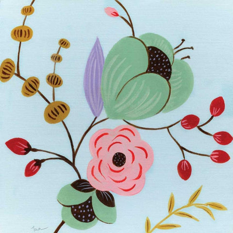 Vintage Flowers White Modern Wood Framed Art Print with Double Matting by Tava Studios