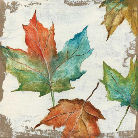 Fall Leaves White Modern Wood Framed Art Print with Double Matting by Tava Studios