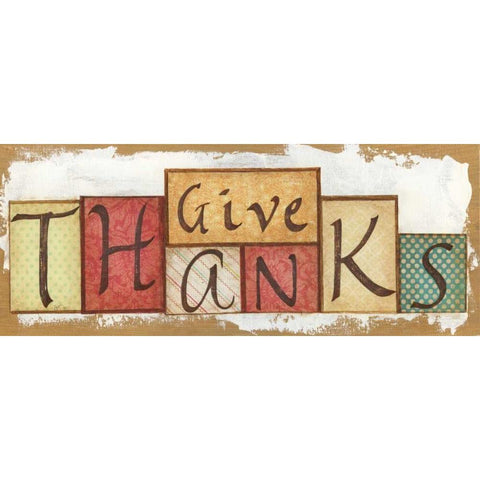 Give Thanks Gold Ornate Wood Framed Art Print with Double Matting by Tava Studios