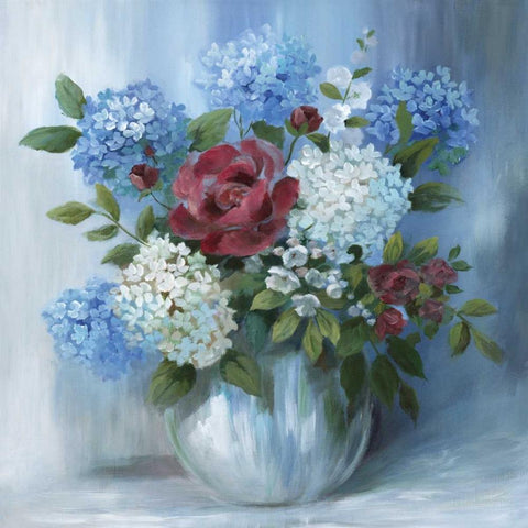 Hydrangea Arrangement White Modern Wood Framed Art Print by Nan