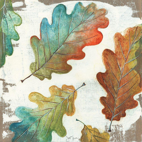 Fall Leaves II White Modern Wood Framed Art Print with Double Matting by Tava Studios