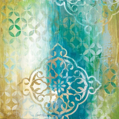 Teal Impression I White Modern Wood Framed Art Print with Double Matting by Tava Studios
