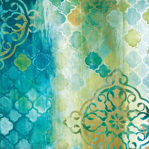 Teal Impression II White Modern Wood Framed Art Print with Double Matting by Tava Studios