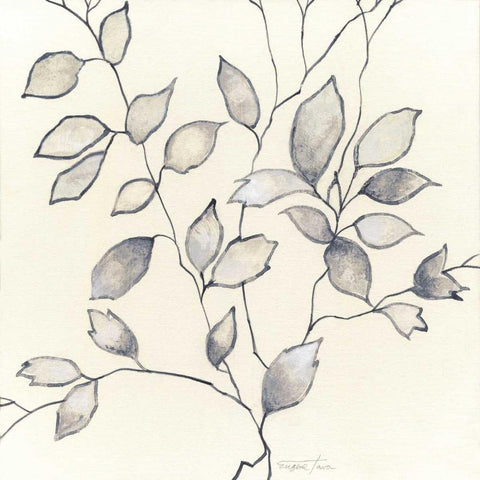 Whispering Leaves I White Modern Wood Framed Art Print with Double Matting by Tava Studios