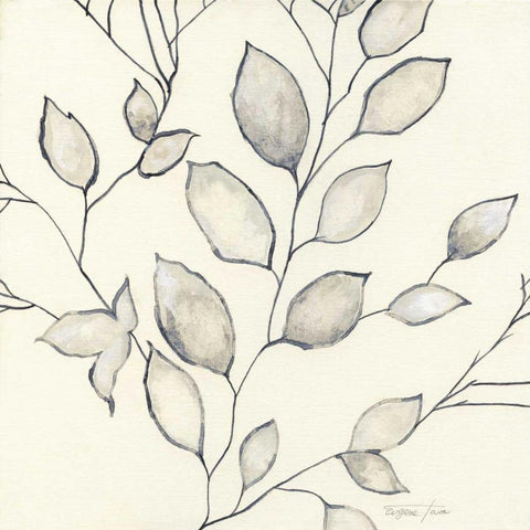 Whispering Leaves II White Modern Wood Framed Art Print with Double Matting by Tava Studios