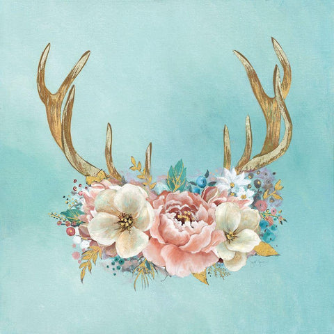 Antler Flourish Gold Ornate Wood Framed Art Print with Double Matting by Tava Studios