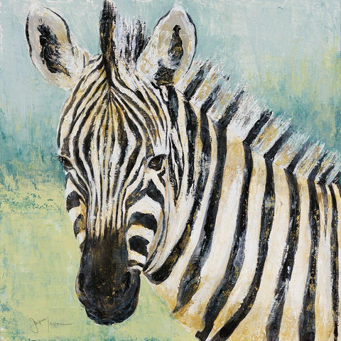 Painterly Zebra Gold Ornate Wood Framed Art Print with Double Matting by Tava Studios