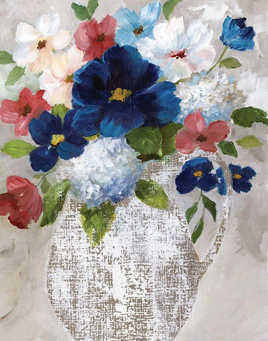 Linen Bouquet II White Modern Wood Framed Art Print with Double Matting by Nan