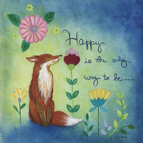 Happy Fox White Modern Wood Framed Art Print with Double Matting by Tava Studios