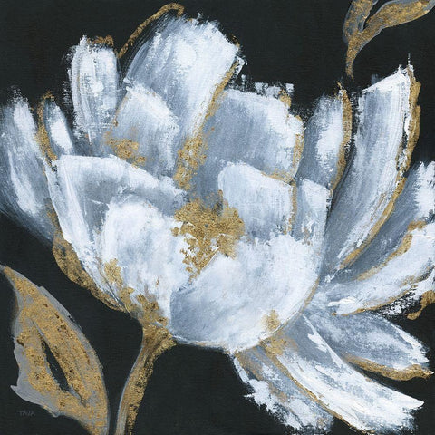 Midnight Bloom White Modern Wood Framed Art Print with Double Matting by Tava Studios