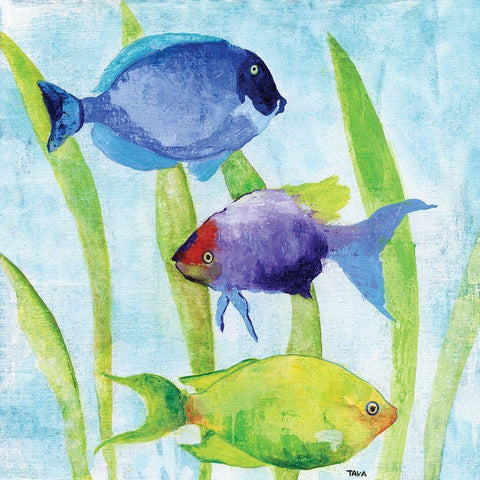Iridescent Fish I White Modern Wood Framed Art Print with Double Matting by Tava Studios