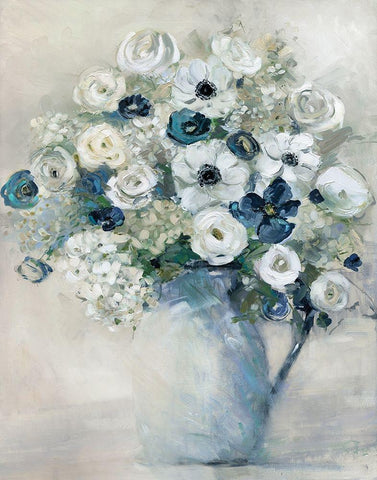 Anemone and Blue White Modern Wood Framed Art Print with Double Matting by Swatland, Sally